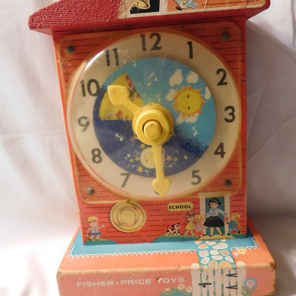 Vintage Fisher Price Music Box Teaching Clock Toy 1968